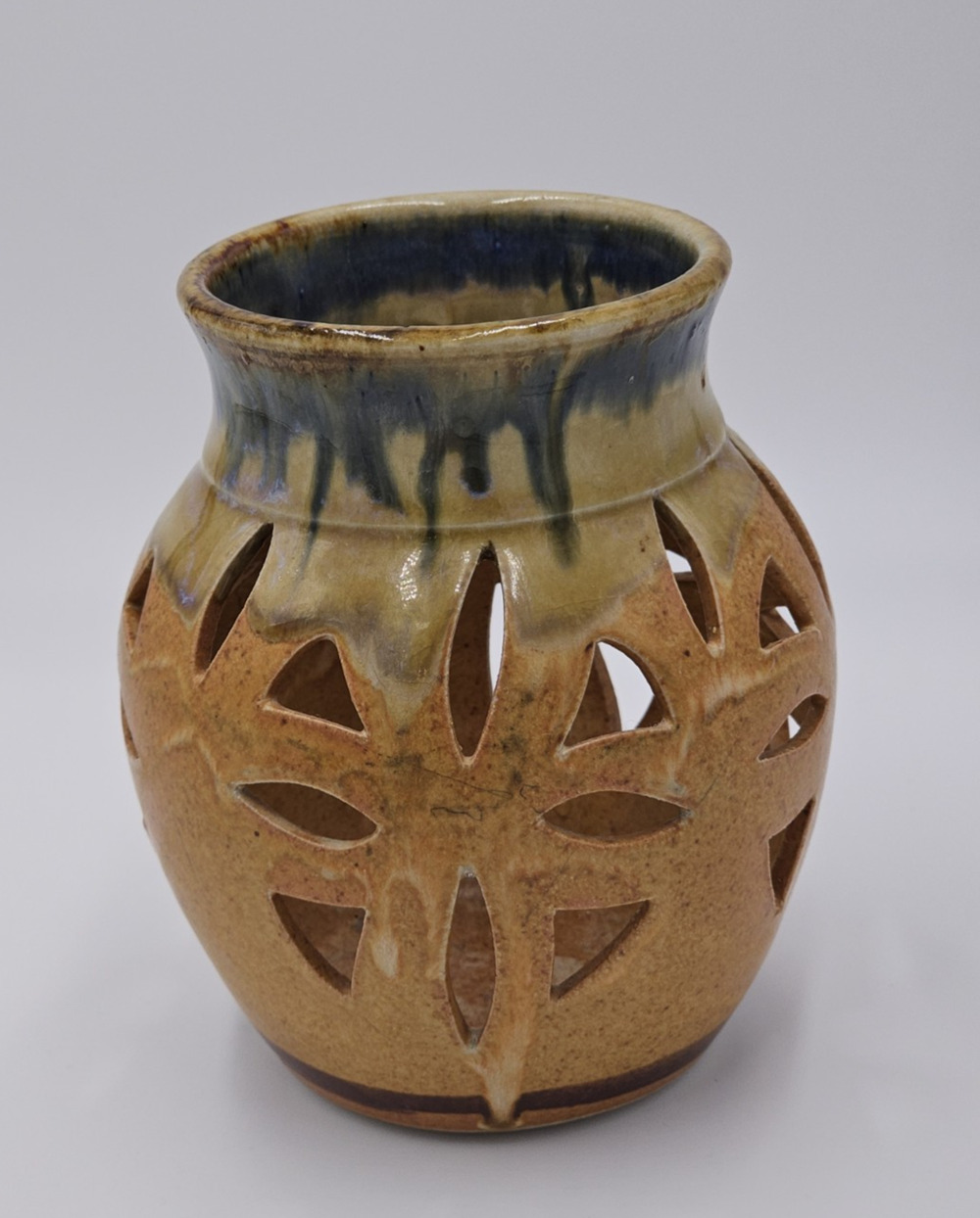 Studio Pottery Cut Out Luminary Candle Holder Signed M Lau